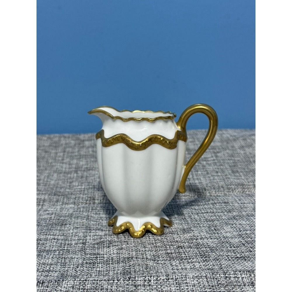 Haviland Limoges France Porcelain Creamer White Gold Gilt Scalloped